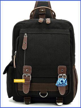 Canvas Messenger Sling Bag Crossbody Shoulder Bag Retro Handbag with 9 Pockets